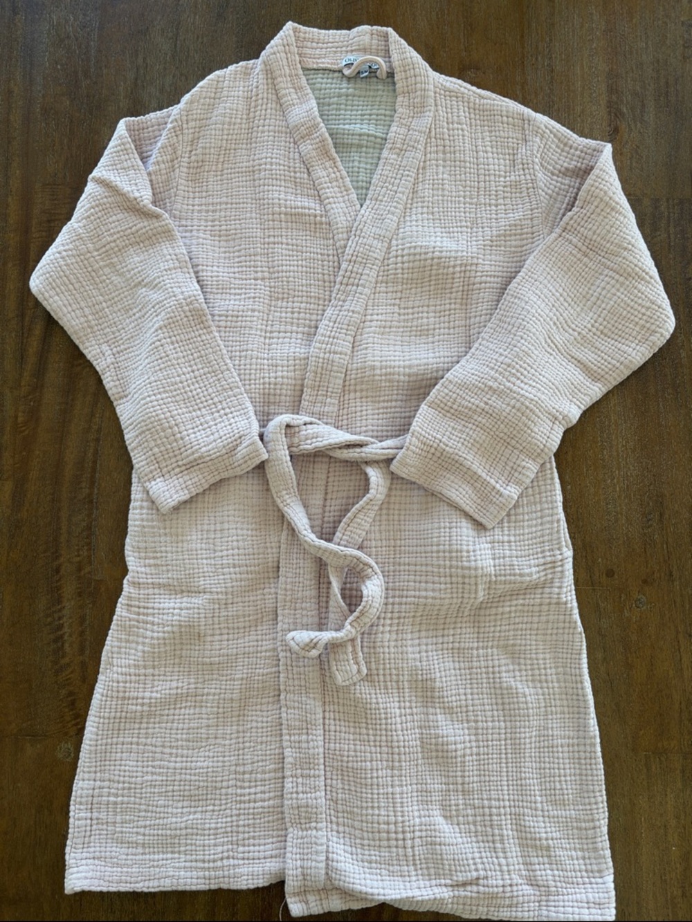 Light Pink Waffle Cotton Robe with Tie Belt